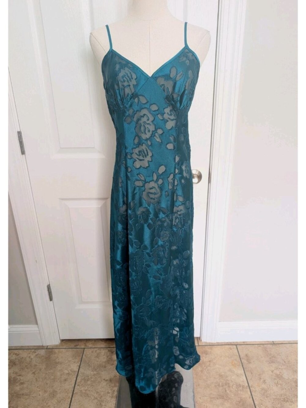 Vintage Victoria Secret Gold Label Long Babydoll Sheer Velvet Burnout Dress Sz M
